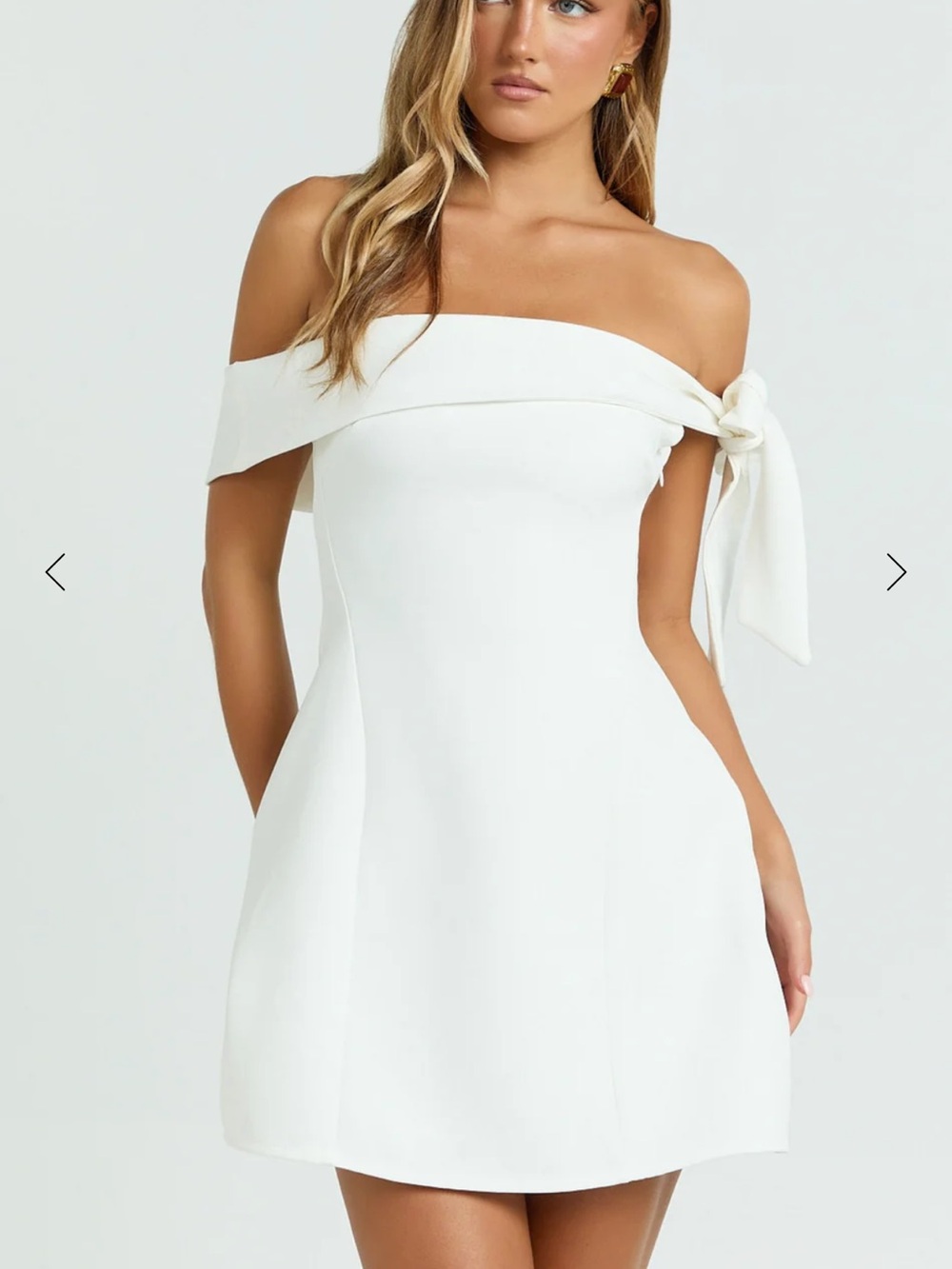 NEW WITH TAGS Showpo Off-Shoulder White Tie-Sleeve Mini Dress